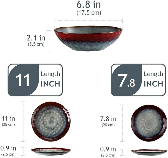 Vintage Ceramic Red Stone Dinnerware Set Dinner Dessert Plate Bowl Set,White-Dinosaur Doodle
