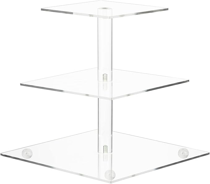 Acrylic Cupcake Stand Clear Cupcake Holder Display Stand Dessert Pastry Tower for Wedding Birthday Bar Party Décor (Square - 3 Tier)