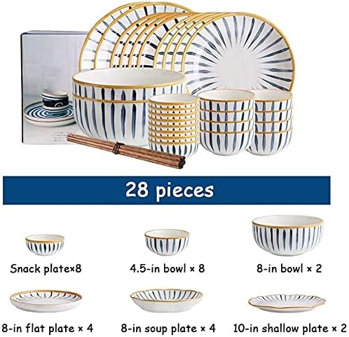 Porcelain Dinnerware Set, 28 Pieces Japanese Style Ceramics Dinner Sets | Plate/Bowl - Tableware Combination Set for Restaurant, White