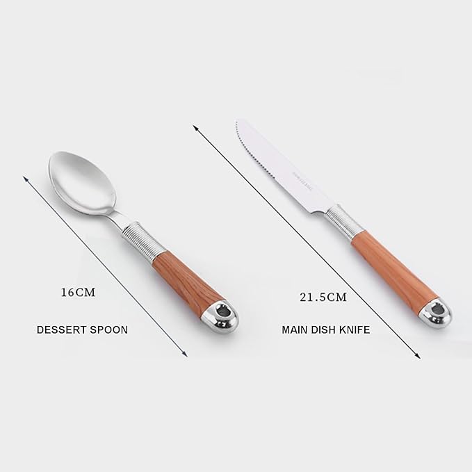 16-Piece Silverware,Service for 4,Woodgrain 410 Stainless Steel Portable Serving Set,Well Made,Ergonomic,Durable,Family Gatherings,Picnic,Everyday Household,Mirror Finish, Gift Box