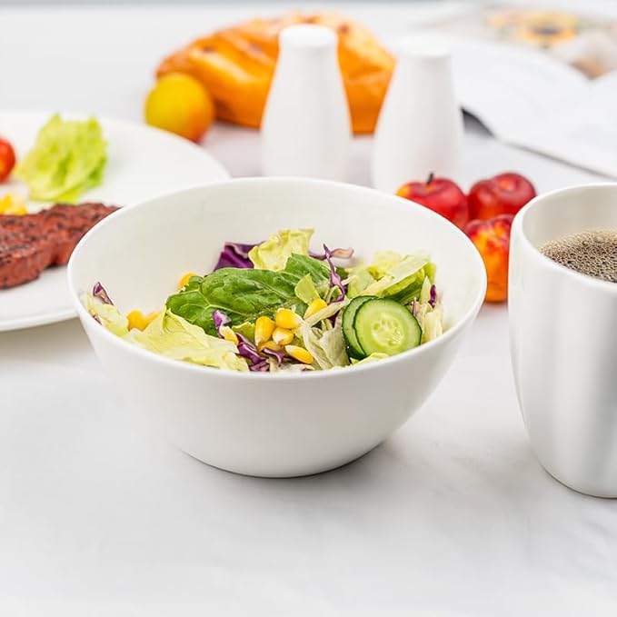 Fine Bone China Bowl, 6.8 Inches, Set of 6, Fine Glaze With Pure White Color Easy to Clean, Thin Thickness and Light Weight, Service for Salad, Rice, Soup and Pasta, Microwave and Dishwasher Safe