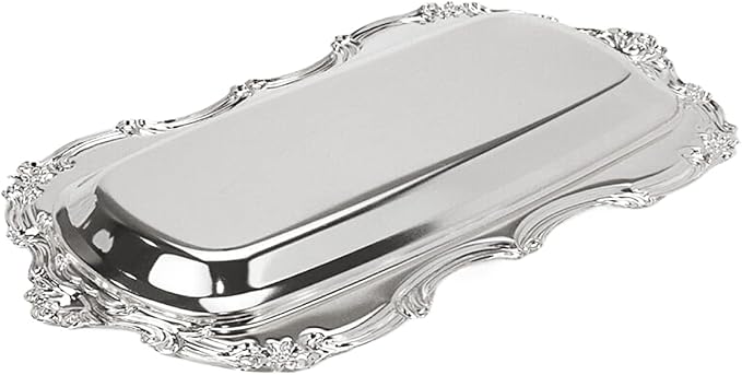 KUMGROT Small Fancy Serving Tray Tea Coffee Silver Tray Vintage Jewelry Organizer Elegant Dessert Platter Candy Table Supplies for Birthday Party Wedding Silver, 7.87"x4.84"