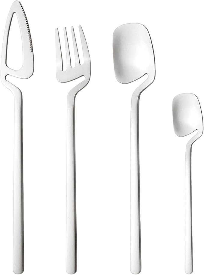 24-Pieces Hangable & Cute 18/10 Stainless Steel Flatware Set, Matte Cutlery Set Kitchen Dinnerware Include Knife/Fork/Spoon/Teaspoon Service for 6, Silver
