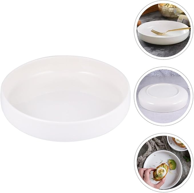 Ceramic Steamed Food Plate 21cm Glossy White Western Cuisine Dinnerware Multi-use Food Serving Dish Suitable for Home and Restaurant Use