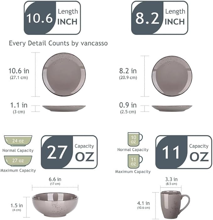 16-Piece Ceramic Stoneware Dinnerware Set with Dinner Plate Dessert Plate 800ml Bowl Mug Tableware Set