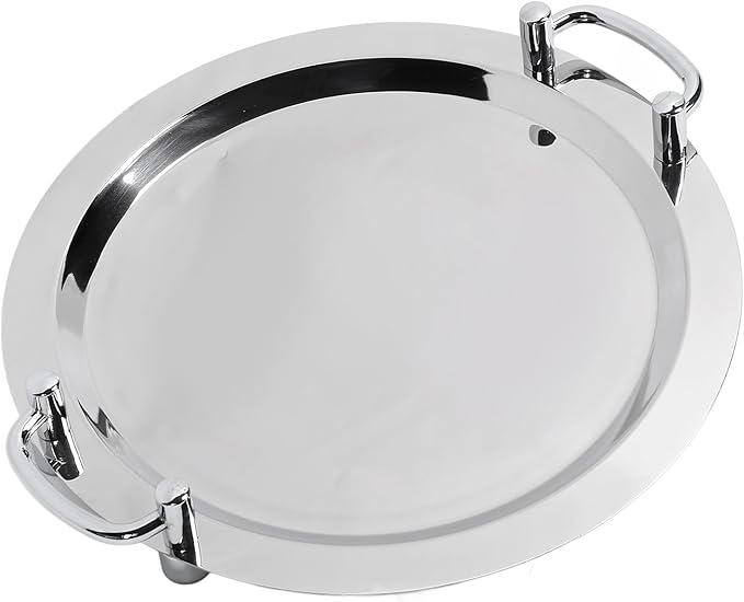Stainless Steel Serving Tray,Mirrored Silver Tray Bright Mirror Finish Serving Tray with Handle for Hotel Restaurant Banquet Wedding - Elegant and Durable Platter (Round (Diameter 15.7in))