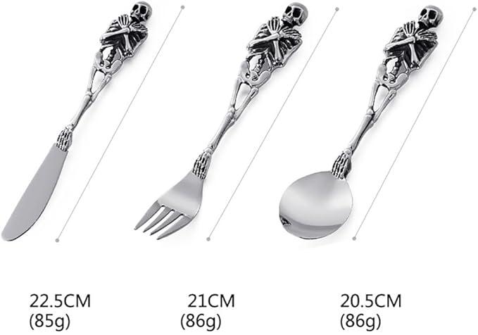 Skeleton Skull Silverware Set, GULSARAYI Cutlery 3 PCS Flatware Set, Creative Skeleton Handle for Halloween Easter Christmas