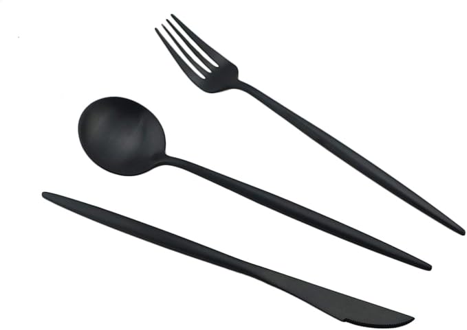 Gugrida Black Flatware, Royal 5 Piece Luxury Matte Finish 18/10 Stainless Steel Tableware Sets for 1 Including Forks Spoons Knives, Camping Silverware Travel Utensils Set Cutlery (Black)