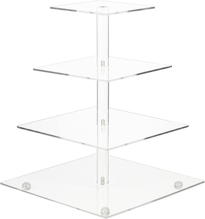 Acrylic Cupcake Stand Clear Cupcake Holder Display Stand Dessert Pastry Tower for Wedding Birthday Bar Party Décor (Square - 4 Tier)