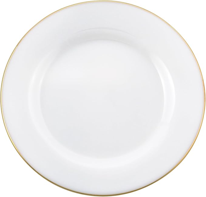 Barski Glass Dinner Plates – Set of 4, Plate is 7.75 "D – White with Gold Rim – Salad, Entrée & Dessert Plates – Elegant Glass Plate Set for Cake, Appetizers & Parties