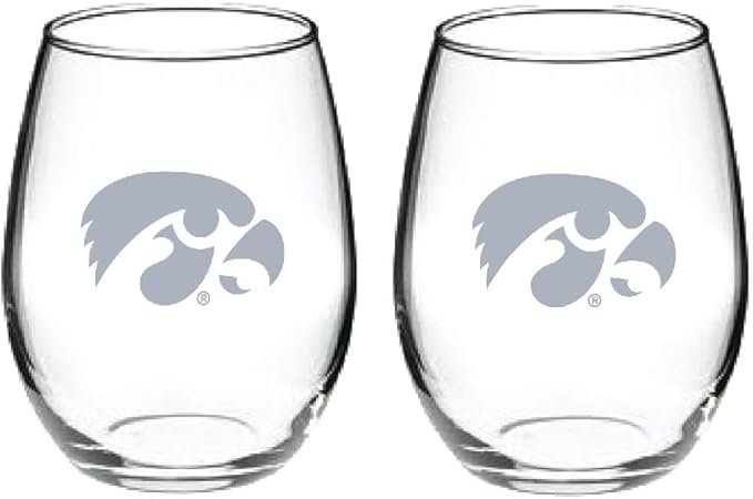 Satin Frost Logo Wine or Beverage Glass Set of 2 (Iowa Hawkeyes)