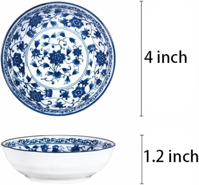 Sizikato 6 Pcs Blue and White Porcelain Sauce Plates, 4-Inch Appetizer Plates