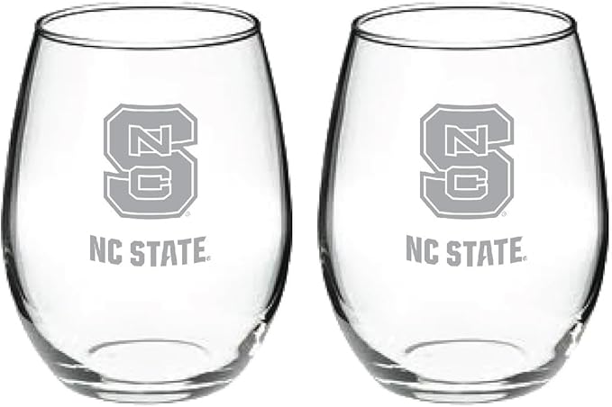 Satin Frost Logo Wine or Beverage Glass Set of 2 (North Carolina State Wolfpack), 15 oz, Clear