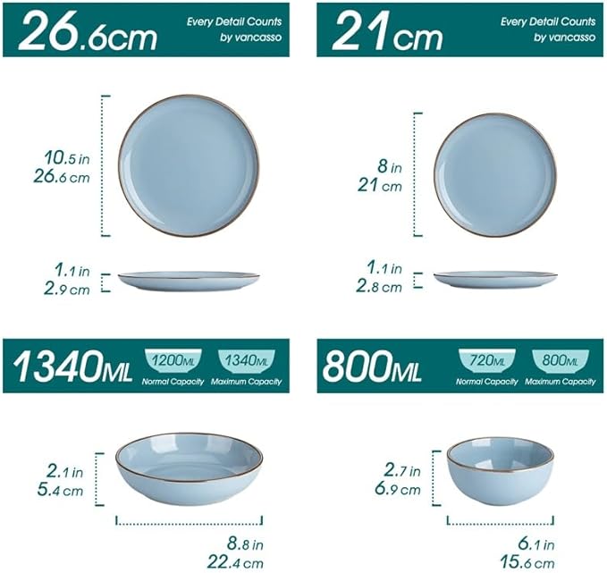 16 Piece Ceramic Tableware Set with Dinner Dessert Soup Plate Bowl for 4 Person Round Dinnerware Set