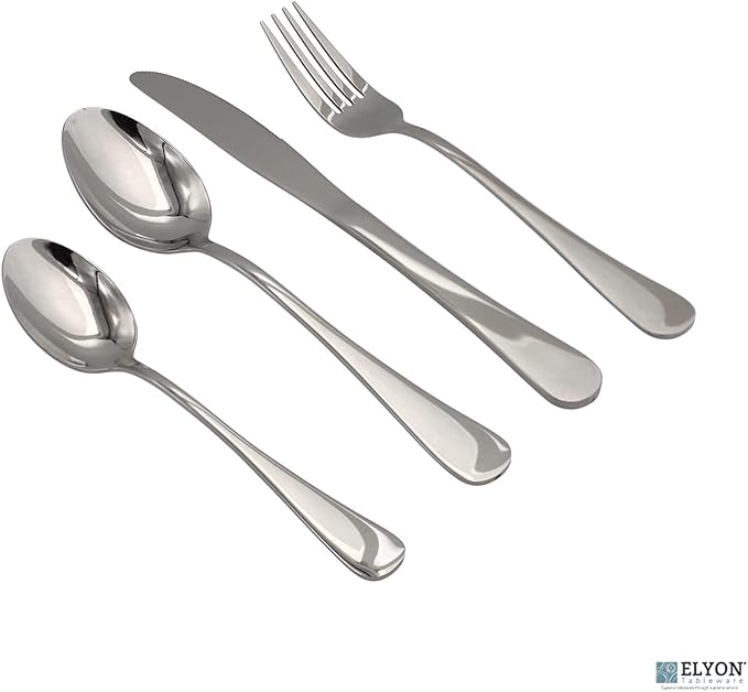 Elyon Tableware® 16-piece Silver Flatware, Stainless Steel Silverware Set, Reflective Mirror Finish Cutlery Set, Reusable Dishwasher Safe, Service For 4