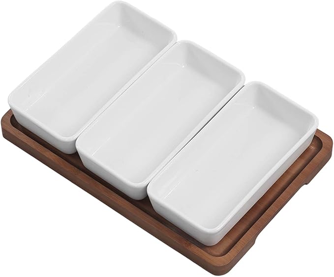 Restokki Snack Serving Tray Coffee Ceramic Segmented Long Strip Dishes Set with Pallets for Cookies Nuts Bread Dessert