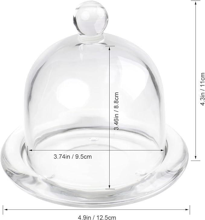 Glass Dessert Dome with Base, Mini Decorative Cake Tray with Glass Dome Cover, Cake Fruit Display Server Tray for Kitchen, Party, Weddings, Appetizer Dessert and Cheese Serving Platter