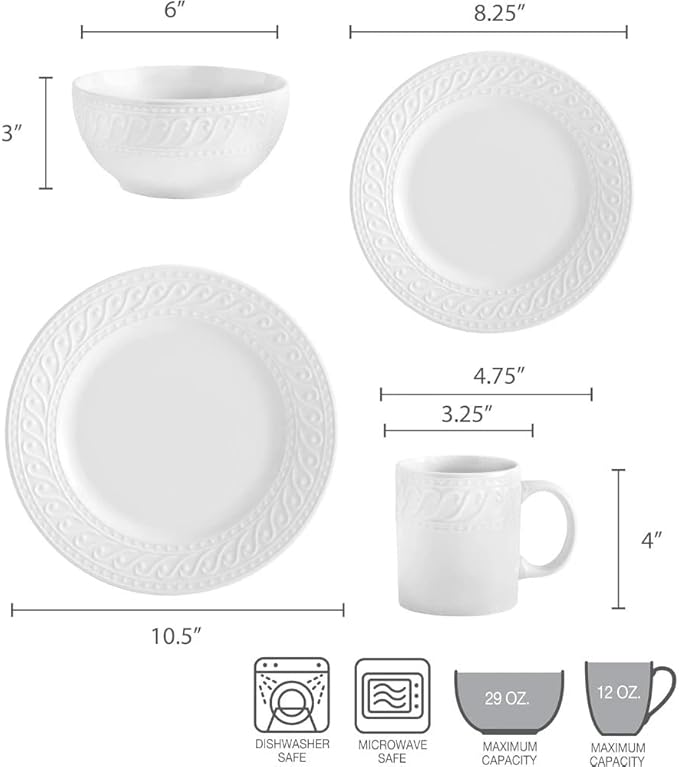Dinner Plates Set 32 Piece Plate Set Kitchen Tableware Dish Ceramic Dishes to Eat Sets Food Dining Bar Home