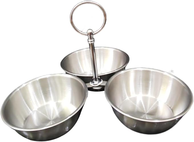 Serving Bowls Set, Divided Serving Tray, Stainless Steel 3 Section Snack Stand with Bowls for Nuts Condiments Fruit Dessert, Silver