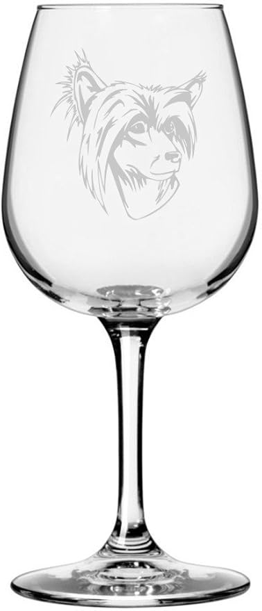 Etched Laser Art Chinese Crested (Alternate) Personalized Dog Themed Etched 12.75oz Wine Glass Custom Dog Breed Wine Glasses for Pet Lover, Unique Birthday Gift for Men & Women, Personalized Gift