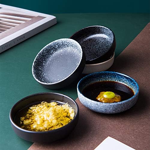 Colias Wing 3.5 Inch Japanese Style Classic Porcelain Side Dish Bowl Seasoning Dishes Soy Dipping Sauce Dishes-Set of 6-Black&White