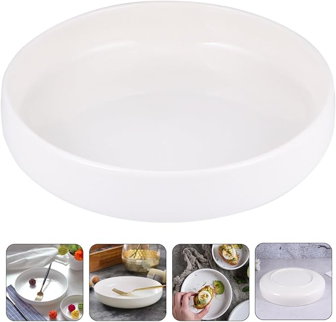 Delicate Ceramic Food Serving Plate 21cm Shallow Pasta Storage Tray Glossy White Western Appetizer Dish for Home Dining and Entertaining