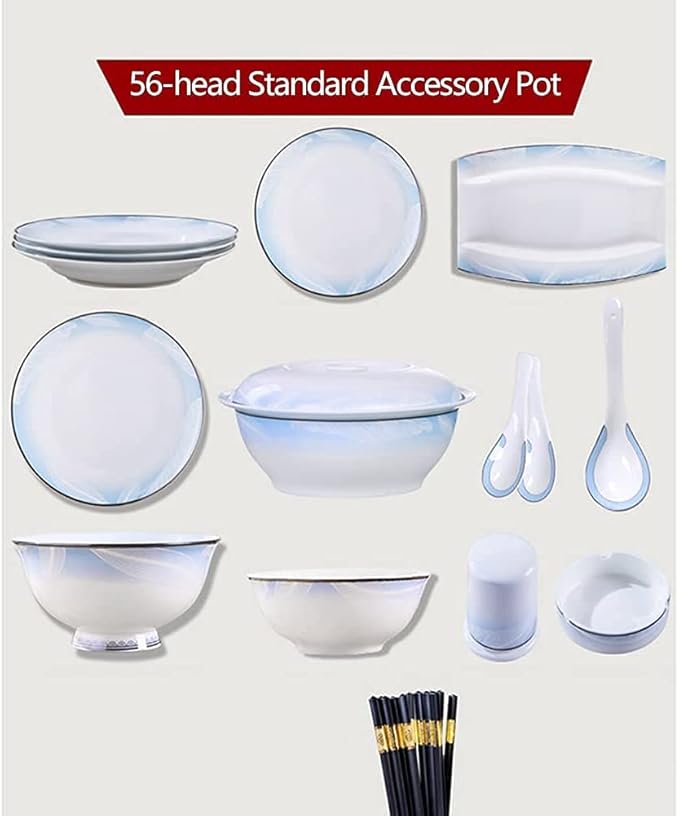 Dinnerware Sets - Luxury Gift Dishes Service Set, 56/60PCS Ceramic Dinnerware Set Bone China Tableware Dishes Plates Ceramic Combination Dinner Service Set Diner Set (56 Pieces)