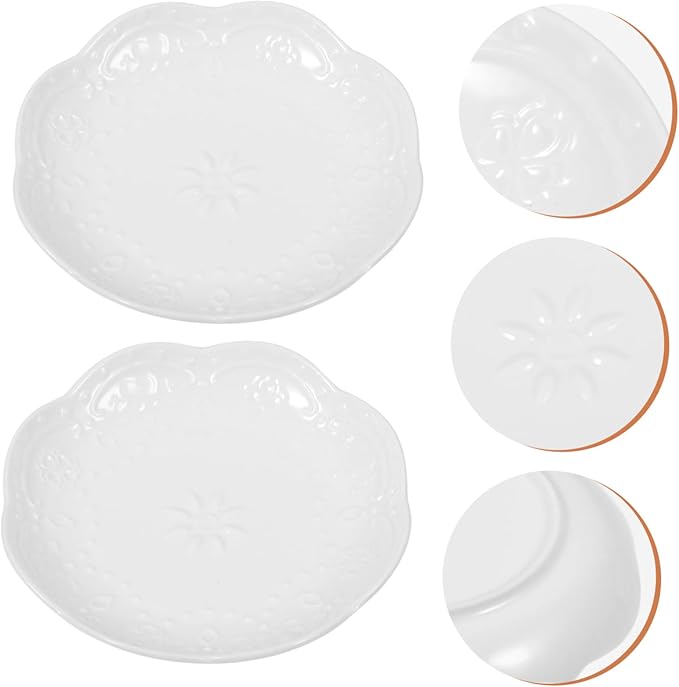 GLEAVI 2pcs Multi-function Salad Ceramic Plate Dipping Bowl Sauce Bowl Decorative Plate Serving Appetizer White
