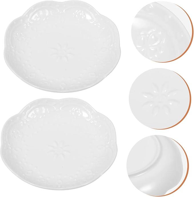 2pcs Embossed Ceramic Appetizer Plates Versatile Sauce Dishes for Soy Sauce Oil Seasonings Elegant White Design for Home Parties and Gifts