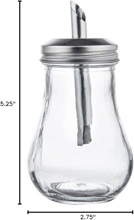Restaurantware RW Base 6 Ounce Glass Dispenser With Lid 1 Clear Finish Sugar Pourer Dispenser - FDA-Approved Dishwashable Clear Glass Sauce Pourer Refillable Pouring Spout