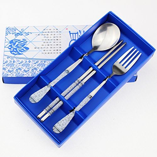 Stainless Steel Teaspoons Dinner Spoon Fork Chopsticks 3pcs Flatware Serving Sets,