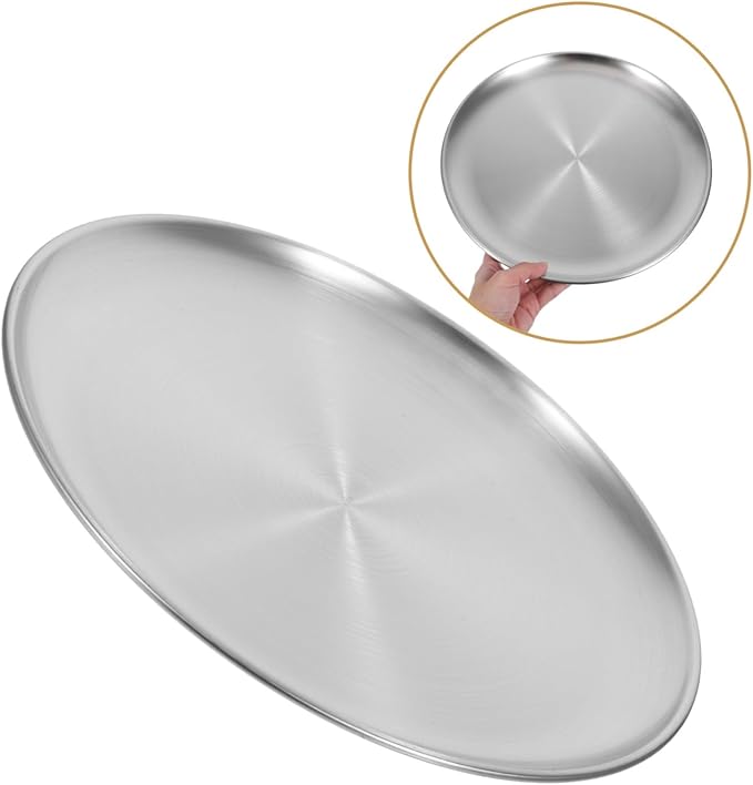 ABOOFAN 1pc Round Stainless Steel Serving Tray Food Platter for Fruits and Cakes Matte Finish for Home Restaurant and Party Use