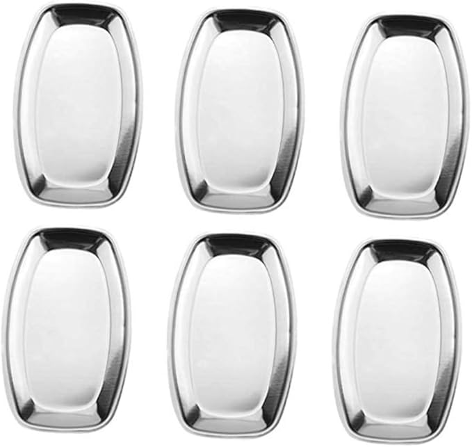 6-pc Silver Stainless Steel Food Serving Trays Lid Decorative Party Trays for Wedding Birthday Christmas