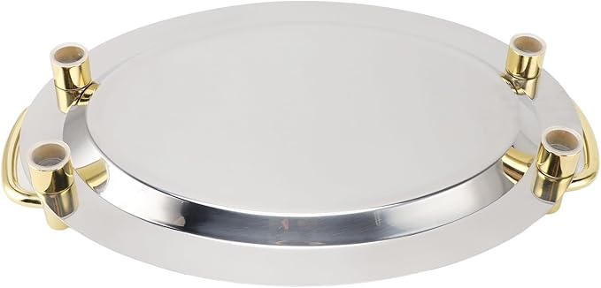 Silver Tray with Stainless Steel Platter with Handle – Multifunction Portable Serving Tray for Restaurant & Hotel Buffet, Rectangle Shape, 47.5cm (Rectangle Shape with Gold Handle, 39cm)