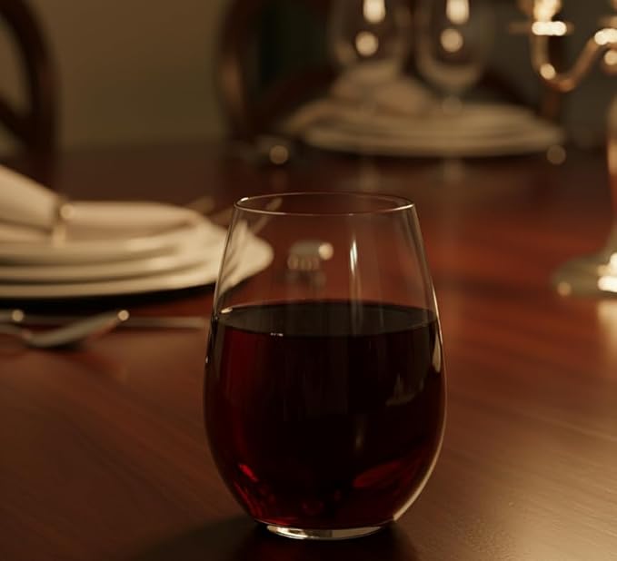 Improved Design of Our 2017 New York Times Best Stemless Glass – Set of 6 European-Made Stemless Wine Glasses, Reinforced Base for Added Stability & Premium Feel, Dishwasher-Safe, Lead-Free, 17 oz.