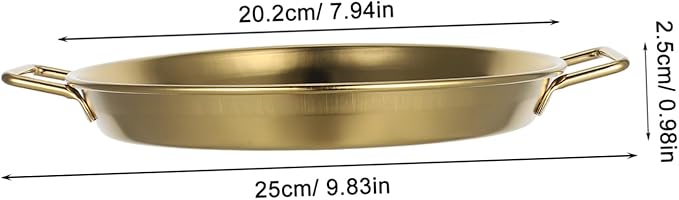 GLEAVI Double Ears Gold Serving Tray Stainless Steel Dinnerware Snack Plate Fruit Dinner Plate for Outdoor Bbq