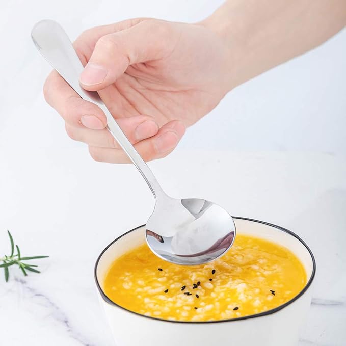 HAPPY KIT Soup Spoons 50-Piece Premuim Stainless Steel Dinner Spoons for Enterprise, Restaurant, School, Durable Round Flatware Set