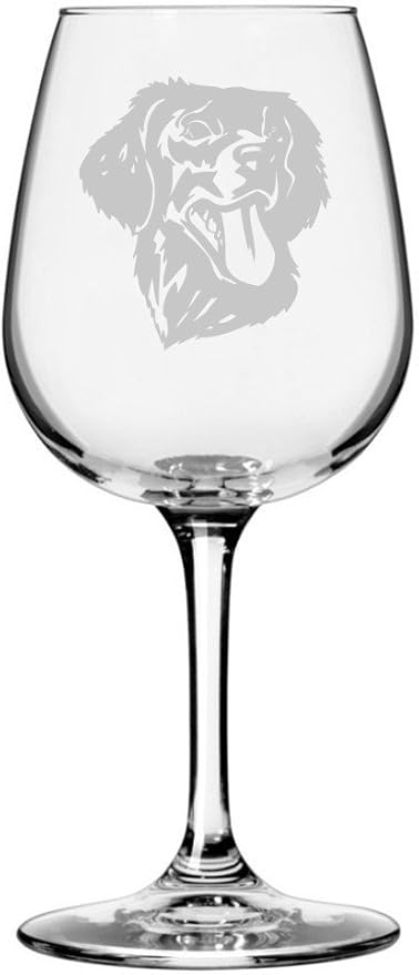 Etched Laser Art Flat Coated Retriever (Alternate) Personalized Dog Themed Etched 12.75oz Wine Glass Custom Dog Breed Wine Glasses for Pet Lovers, Personalized Birthday Gift for Men & Women