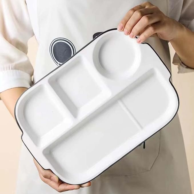 12inch Ceramic Divided Plate,4 Compartment Portion Control Plate,Reusable Bariatric Plate for Adults,White Dinner Plates for Daily Use,Dessert Plates for Balanced Meal