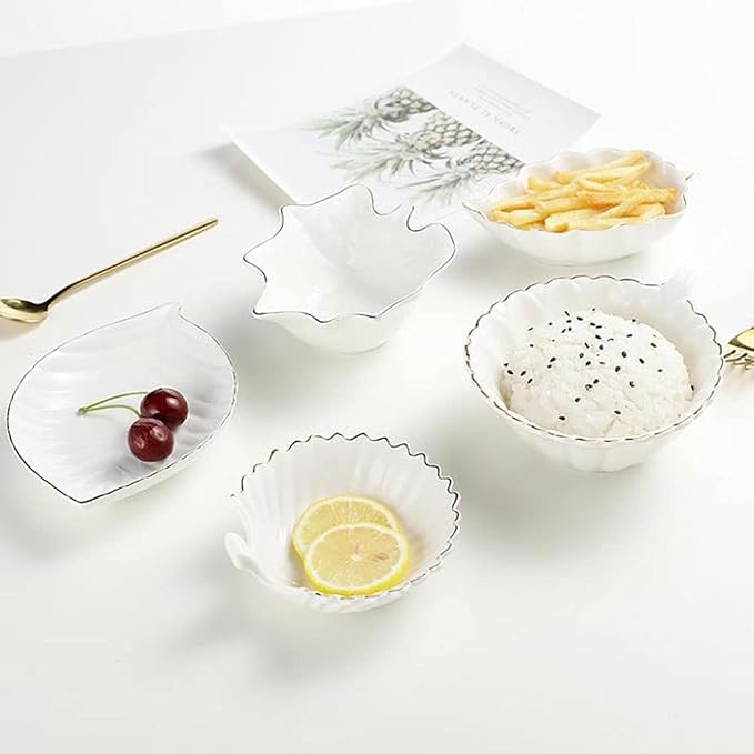 Appetizer Bowls Ceramic Dipping Sauce Dishes Leaf Shape Condiment Dishes Saucers Dipping Bowls Appetizer Plate for Seasoning and Snack (5.12inch) Salad Bowls