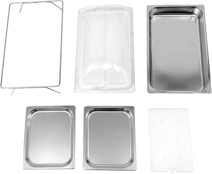 Silver Countertop Food Serving Display Container, 0.79Gal Stainless Steel Catering Supplies Buffet Display, Salad Fruit Trays Restaurant Containers with Lids (2 Pan-with 4 Non-slip Feet)