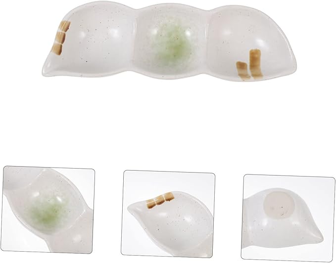 3-Compartment Ceramic Snack Dish Retro Japanese Style Dipping Sauce Plate for Appetizers and Condiments Creative Tableware for Home and Parties