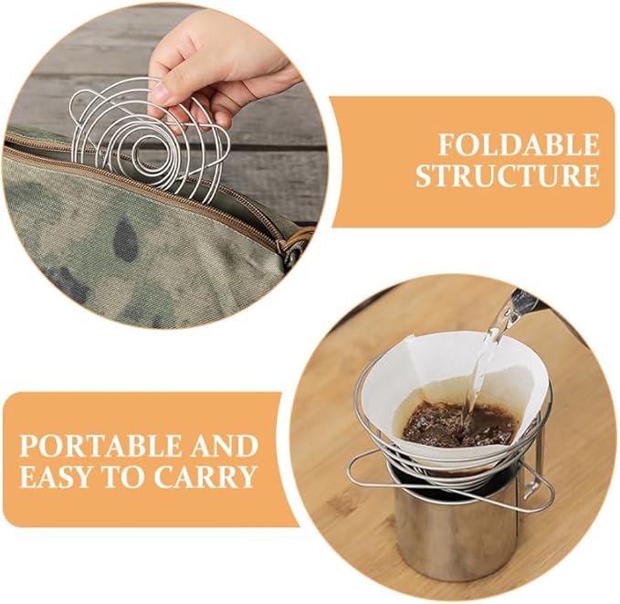 VICASKY 2pcs Stainless Steel Coffee Filter Cup Stand Dripper Drip Filter Rack for Outdoor Single Cup Dripper Holder Reusable