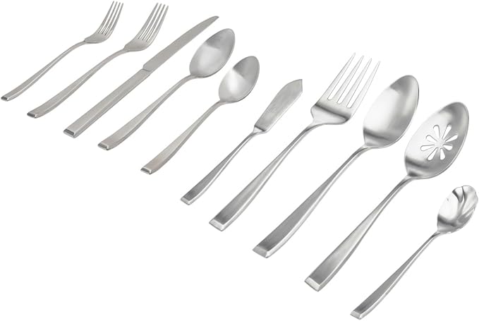 Godinger Flatware 8 Dinner Forks, Knives, Dinner Spoons, Salad Forks, Teaspoons, and 1 Serving Fork, Serving Spoon,Serving Spoon, Sugar Spoon, Butter Knife, 45 Piece Set
