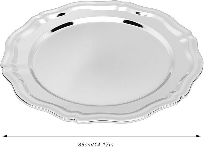 AMONIDA Stainless Steel Oval Platter, Sturdy Material Round Silver Tray with Effortless Maintenance Heavy Duty Mirror Polish Serving Plate forKitchen Weddings Desserts Fruits (Large Size for (Large