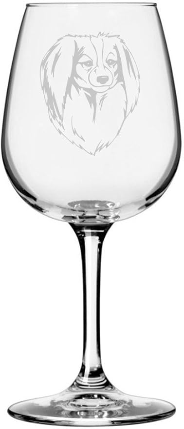 Etched Laser Art Personalized Dog Themed Etched Wine Glass - Custom Dog Breed Wine Glasses for Pet Lovers, Unique Birthday Gift for Men & Women, Personalized Gift - Phalene, 12.75 oz