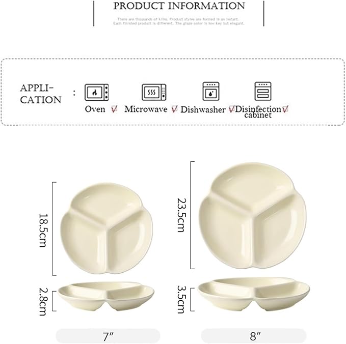 Cutlery Tray Divided Plates 7/9-inch Ceramic Snack Dish 3 Grid Plate Appetizer Serving Platter Sushi Dipping Dish (Color : White, Size : 7")
