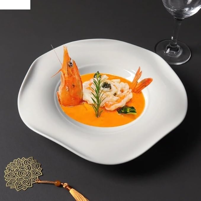 Kitchen Plates Ceramic Dinner Plate Irregular Shape Pasta Sushi Steak Plate Simple Restaurant Solid Color Tableware Dessert Tray Cooking Dishes Cold Dish Plate Restaurant Plates(B 14.5 inch)