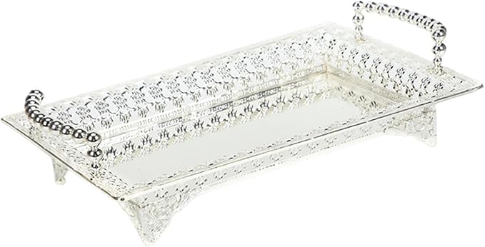 Serving Tray with Handle Dessert Cake Stand Vanity Table Tray Fruit Basket Elegant Serving Platter for Dessert, Silver