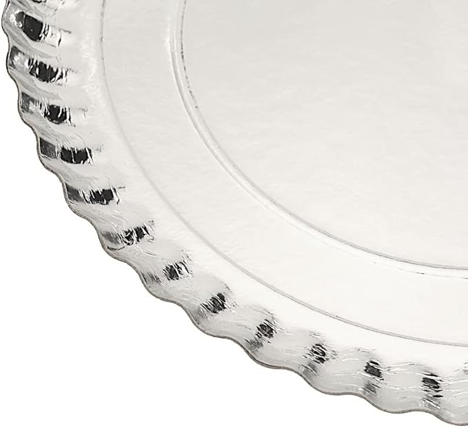 10 Silver 13 in Round Paper Serving Trays with Scalloped Rim Design - Disposable Wedding Party Tableware Supplies